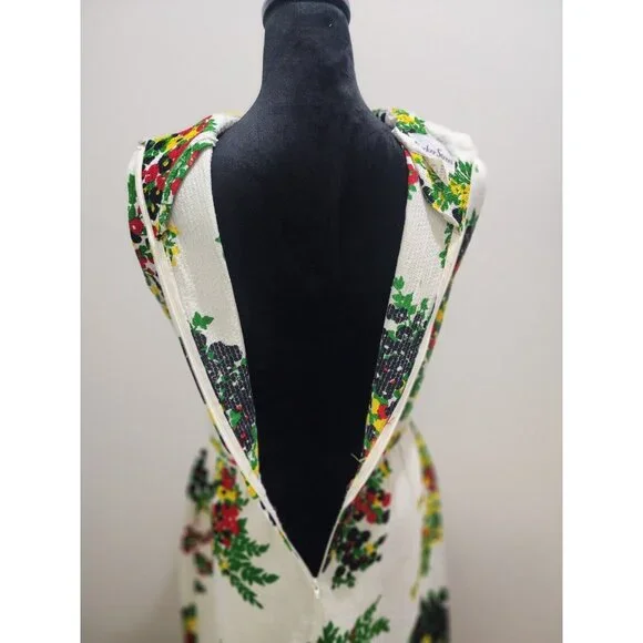 VTG Gorgeous Bleeker Street Floral Dress 60s 70s Retro Waffle Cinch Waist Sz S M - Picture 11 of 13